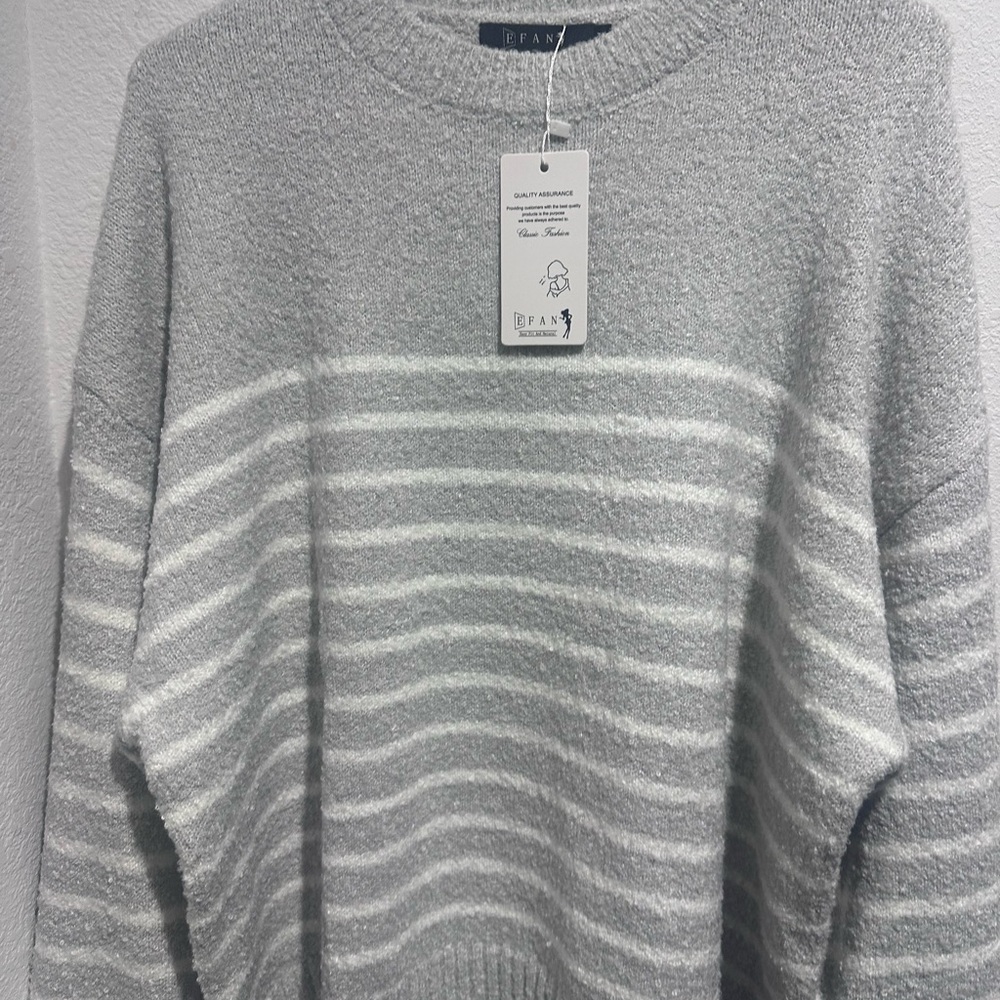 DFAY Gray Striped Crewneck Sweater